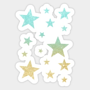 Teal Gold Ombre Faux Glitter Stars Sticker